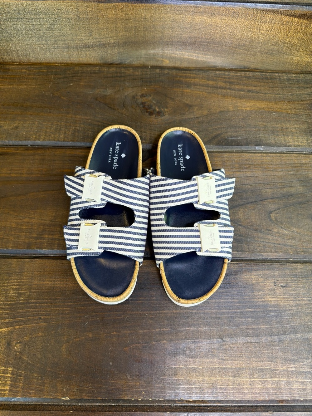 Kate Spade New York Becca Blue & White Striped Sandals Slides Women Size 7.5 B